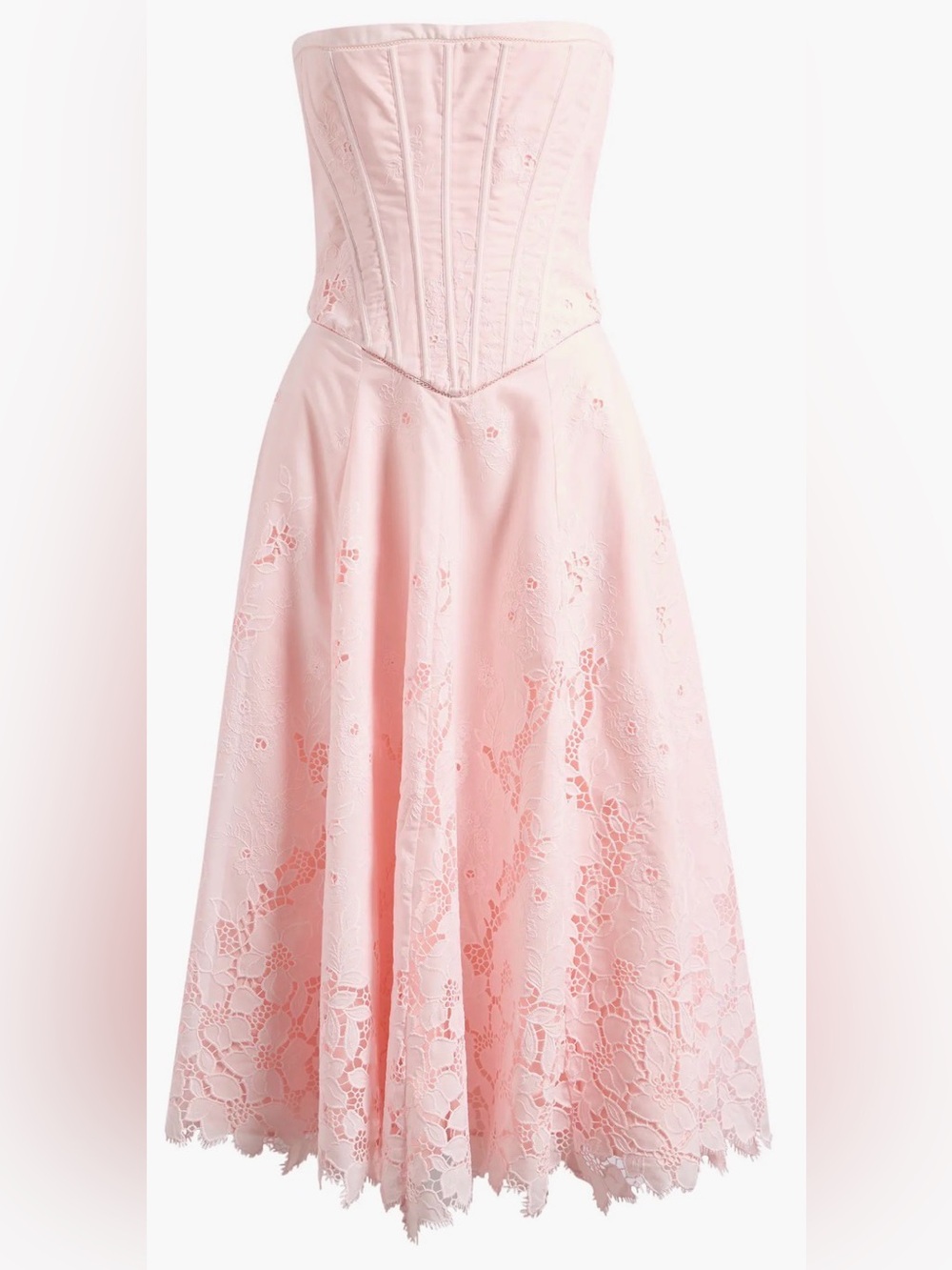 NEW HOUSE OF CB Belissa Strapless Broderie Anglaise Midi Pink Dress sz XS - Picture 4 of 11